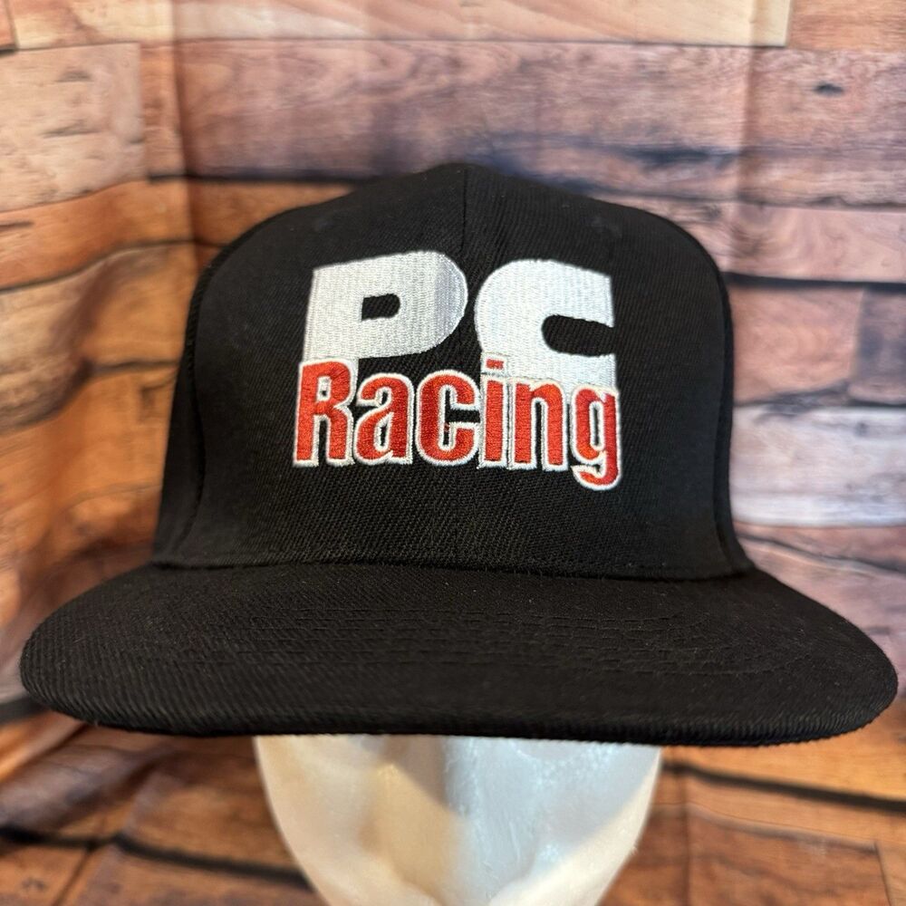 PC Racing Hat Snapback Cap Black Flat Brim Embroidered Motocross Motorcycle